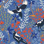 Taking Flight - Merry Magpies on Blue